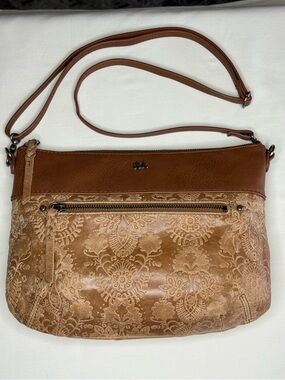 The Sak Sanibel Embossed Leather Bag-Brown-Floral Shoulder/Crossbody